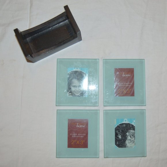 Sarah Peyton Home 4 Glass Photo Coasters With Wooden Holder Set - Picture 2 of 2